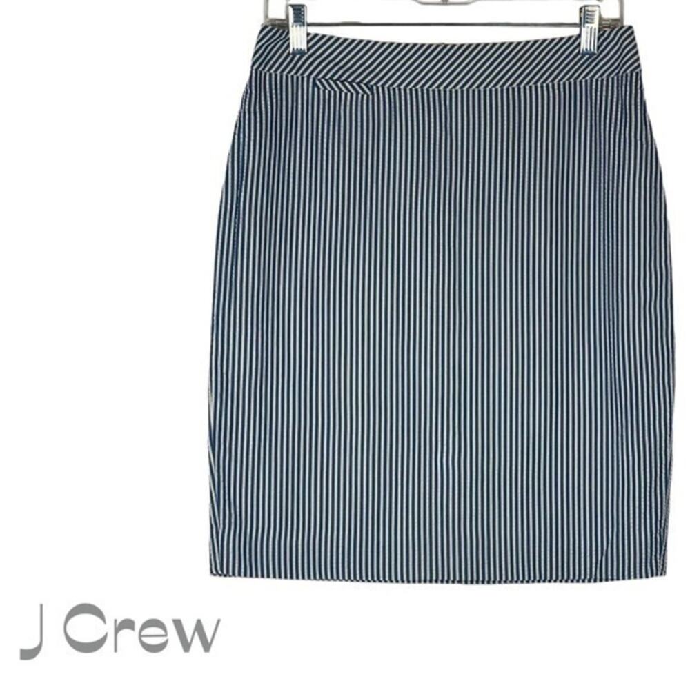 J Crew Navy White Stripes Cotton Pencil Skirt NWOT Size 4